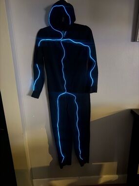LED Light Up Hooded Jumpsuit Glow Costume Rave Festival Black Bodysuit